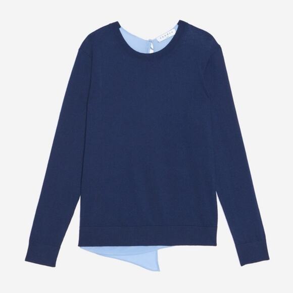 Sandro Navy Blue Tie Back Sweater Baby Blue Silk Open Back 1 S - Picture 3 of 10